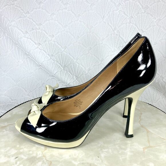 Isaac Mizrahi Peep-Toe High Heel Pumps Patent Leather Colorblock Pattern Dressy - Picture 6 of 13